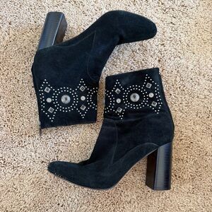 Free People Shyla Embellished Black Suede Ankle Booties [7.5]